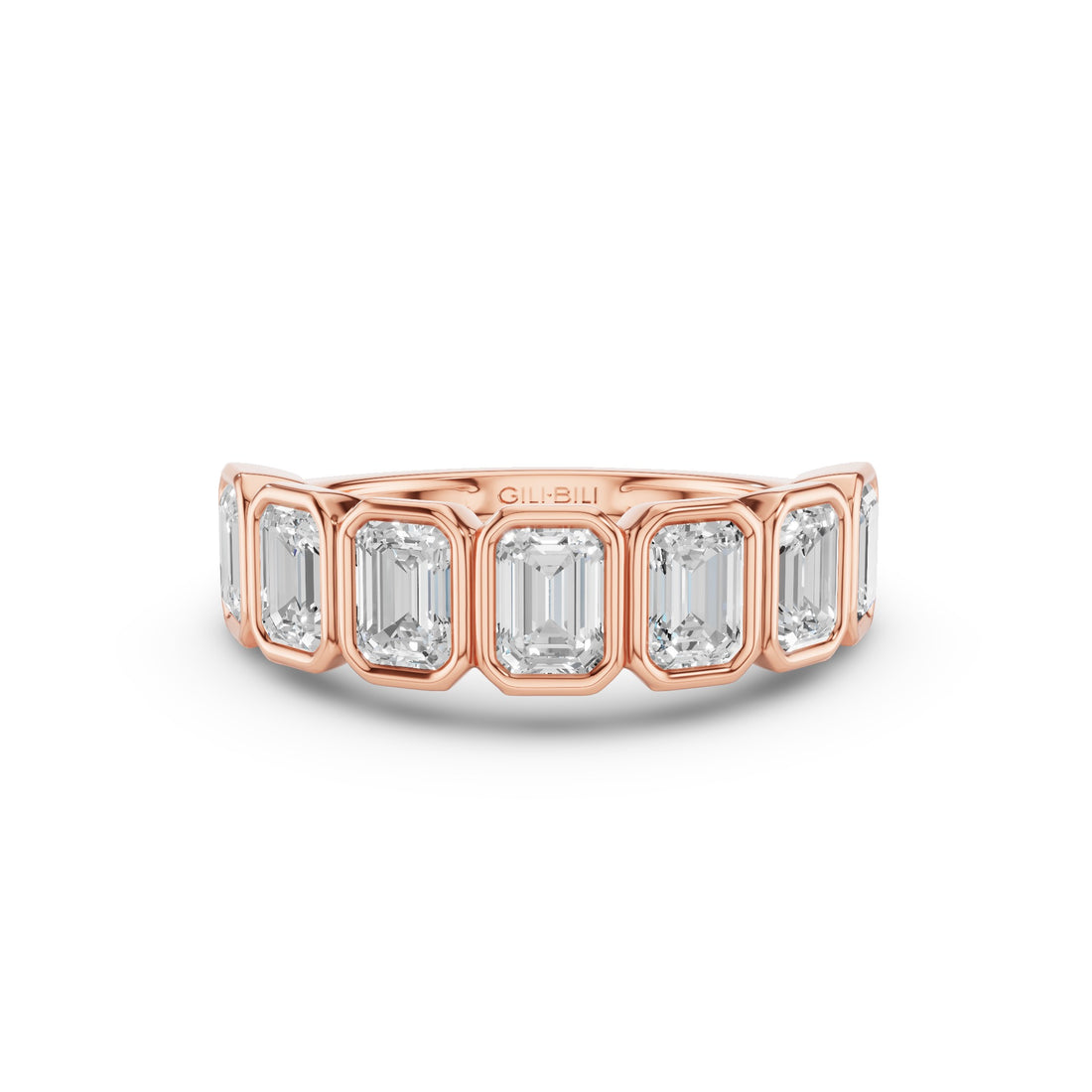 Seven Stone Emerald Cut Lab Grown Diamond Bezel Setting Wedding Ring