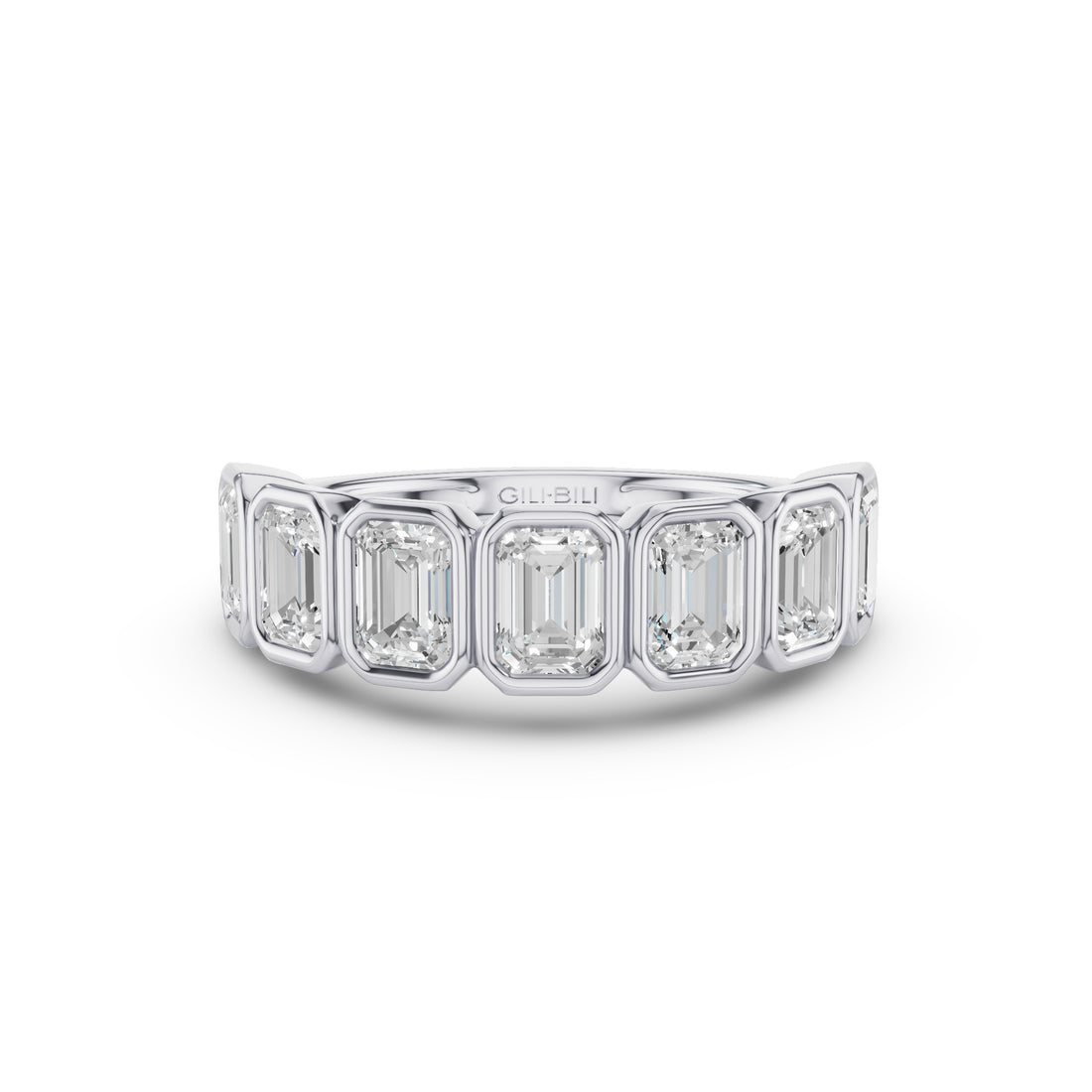 Seven Stone Emerald Cut Lab Grown Diamond Bezel Setting Wedding Ring