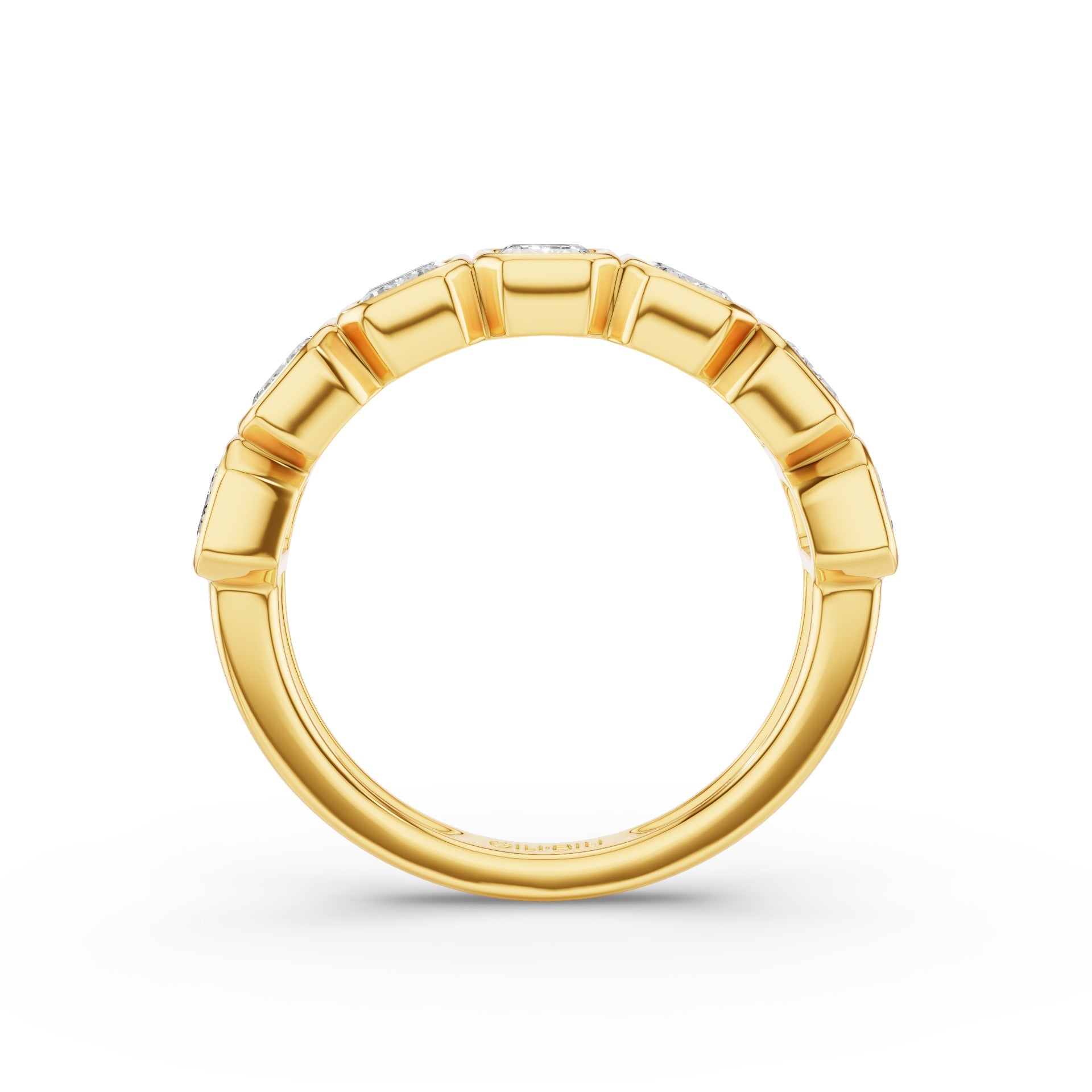 Seven Stone Emerald Cut Lab Grown Diamond Bezel Setting Wedding Ring