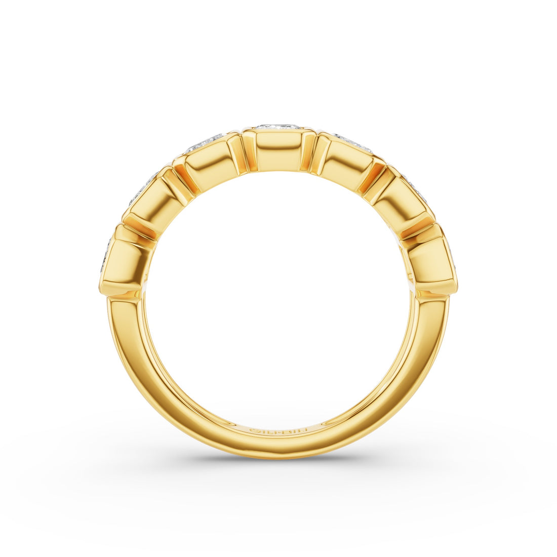 Seven Stone Emerald Cut Lab Grown Diamond Bezel Setting Wedding Ring