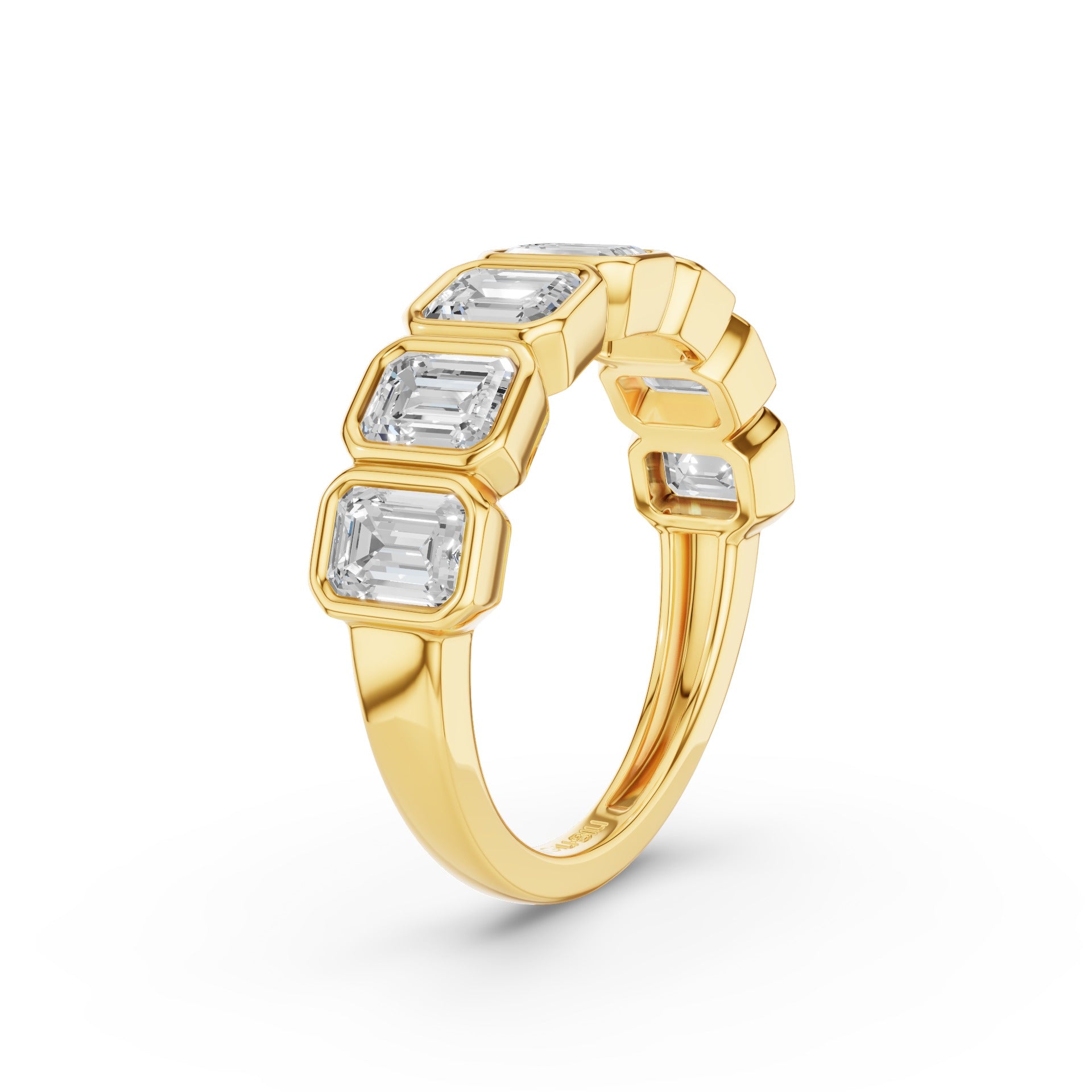 Seven Stone Emerald Cut Lab Grown Diamond Bezel Setting Wedding Ring