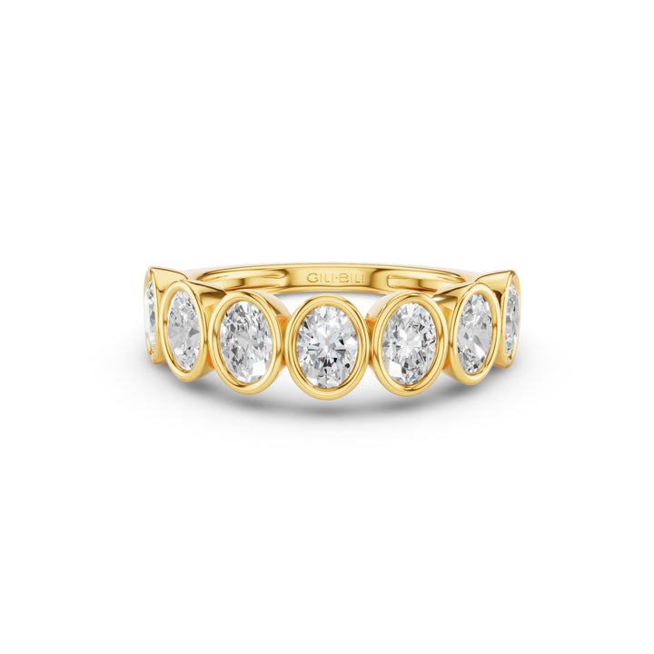 Seven Stone Oval Diamond Bezel Setting Wedding Ring