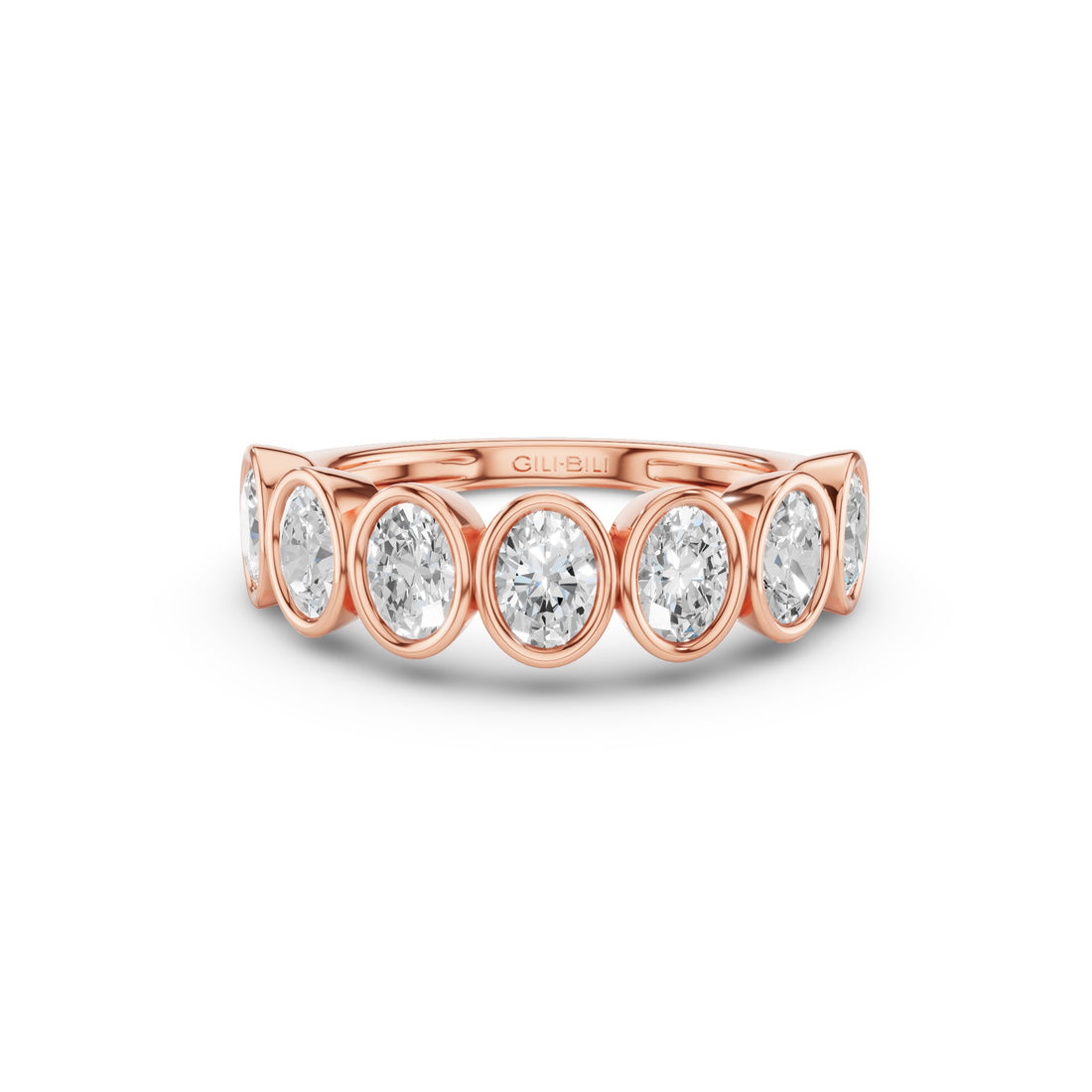 Seven Stone Oval Diamond Bezel Setting Wedding Ring