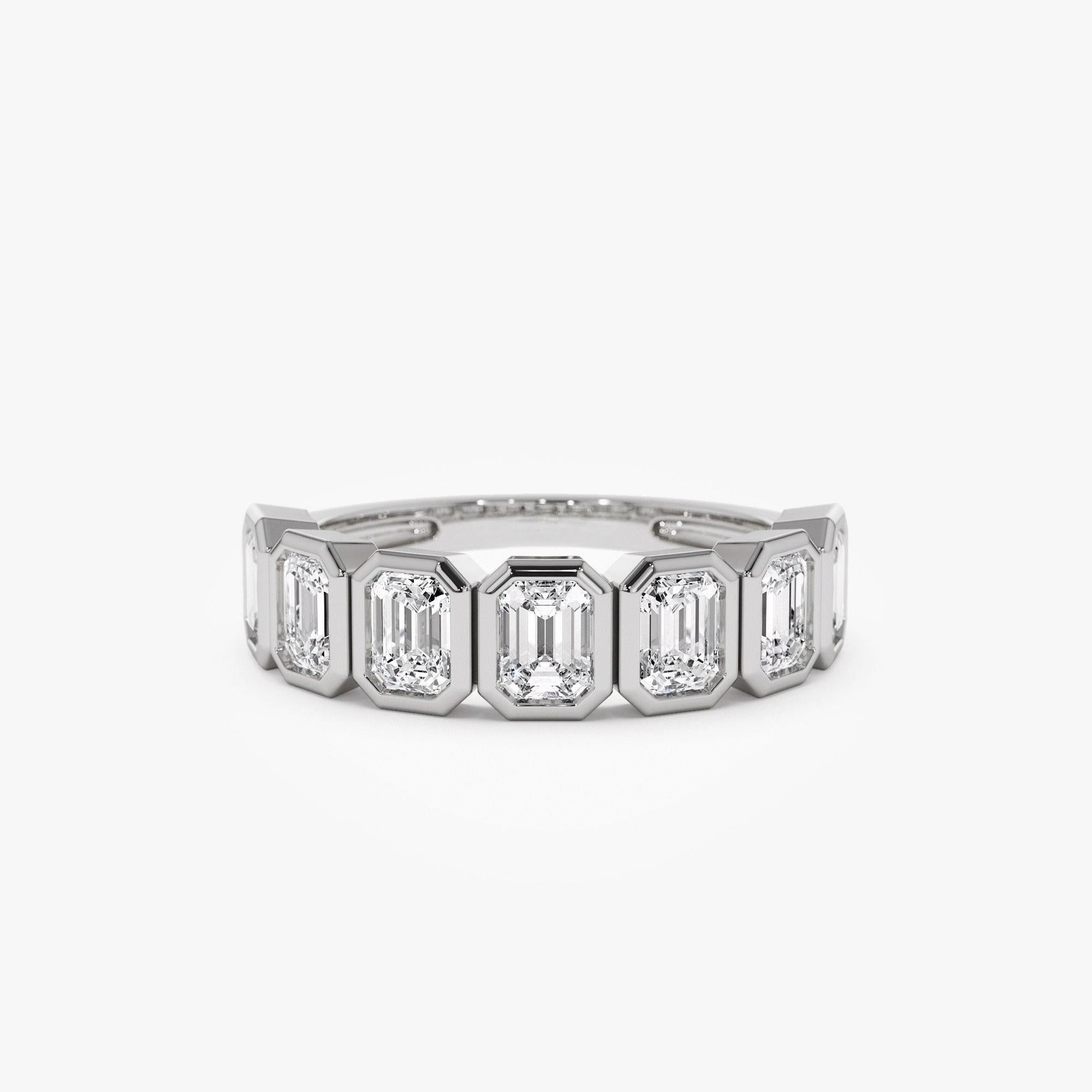 Seven Stone Emerald Cut Lab Grown Diamond Bezel Setting Wedding Ring
