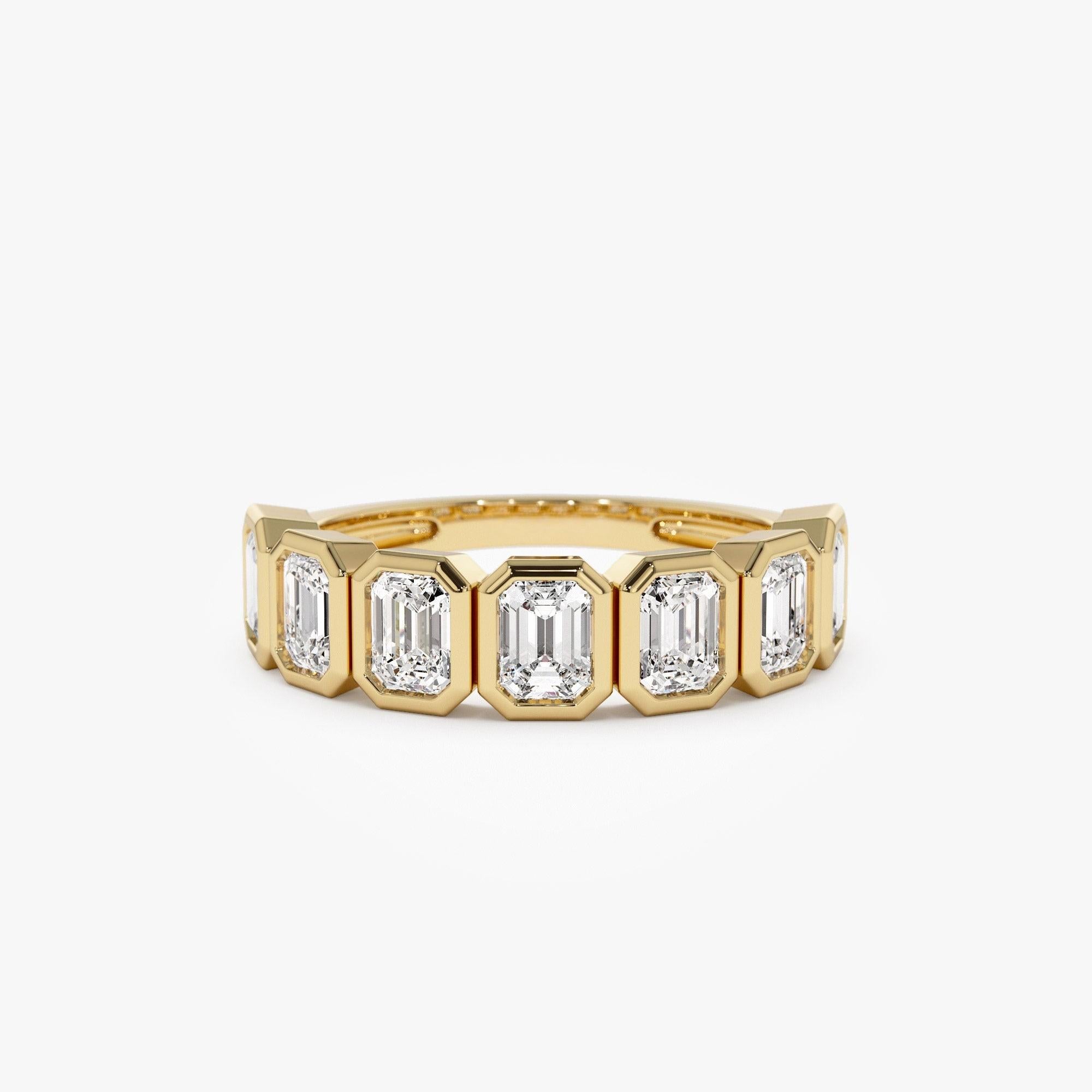 Seven Stone Emerald Cut Lab Grown Diamond Bezel Setting Wedding Ring