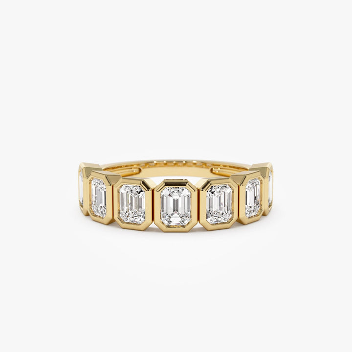 Seven Stone Emerald Cut Lab Grown Diamond Bezel Setting Wedding Ring