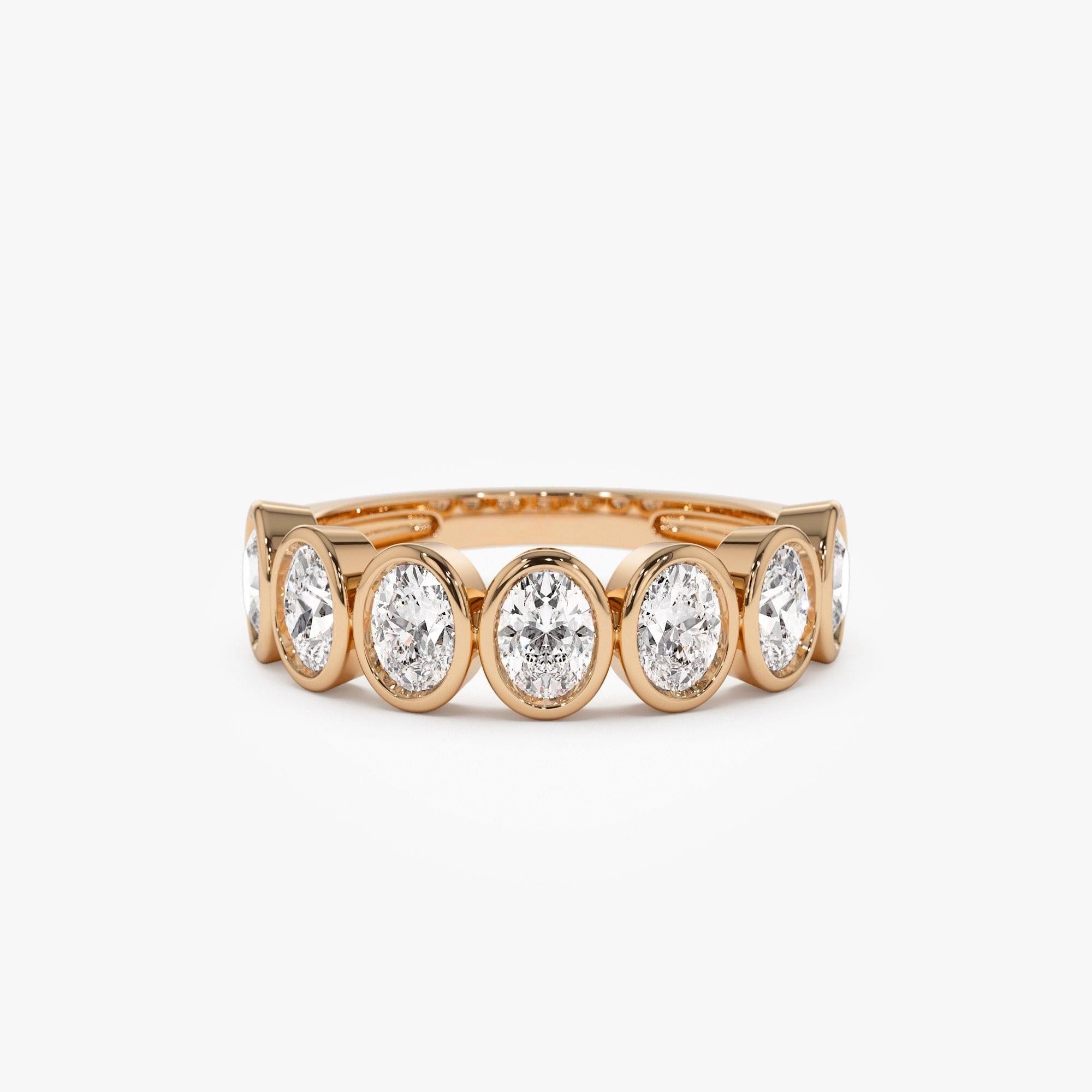 Seven Stone Oval Diamond Bezel Setting Wedding Ring