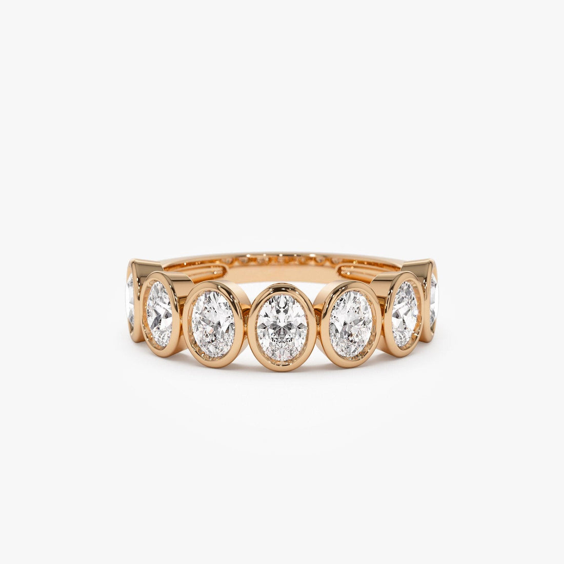Seven Stone Oval Diamond Bezel Setting Wedding Ring