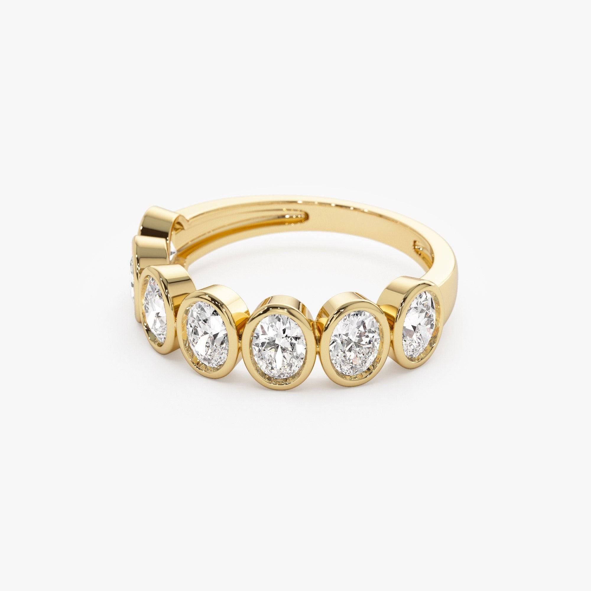 Seven Stone Oval Diamond Bezel Setting Wedding Ring
