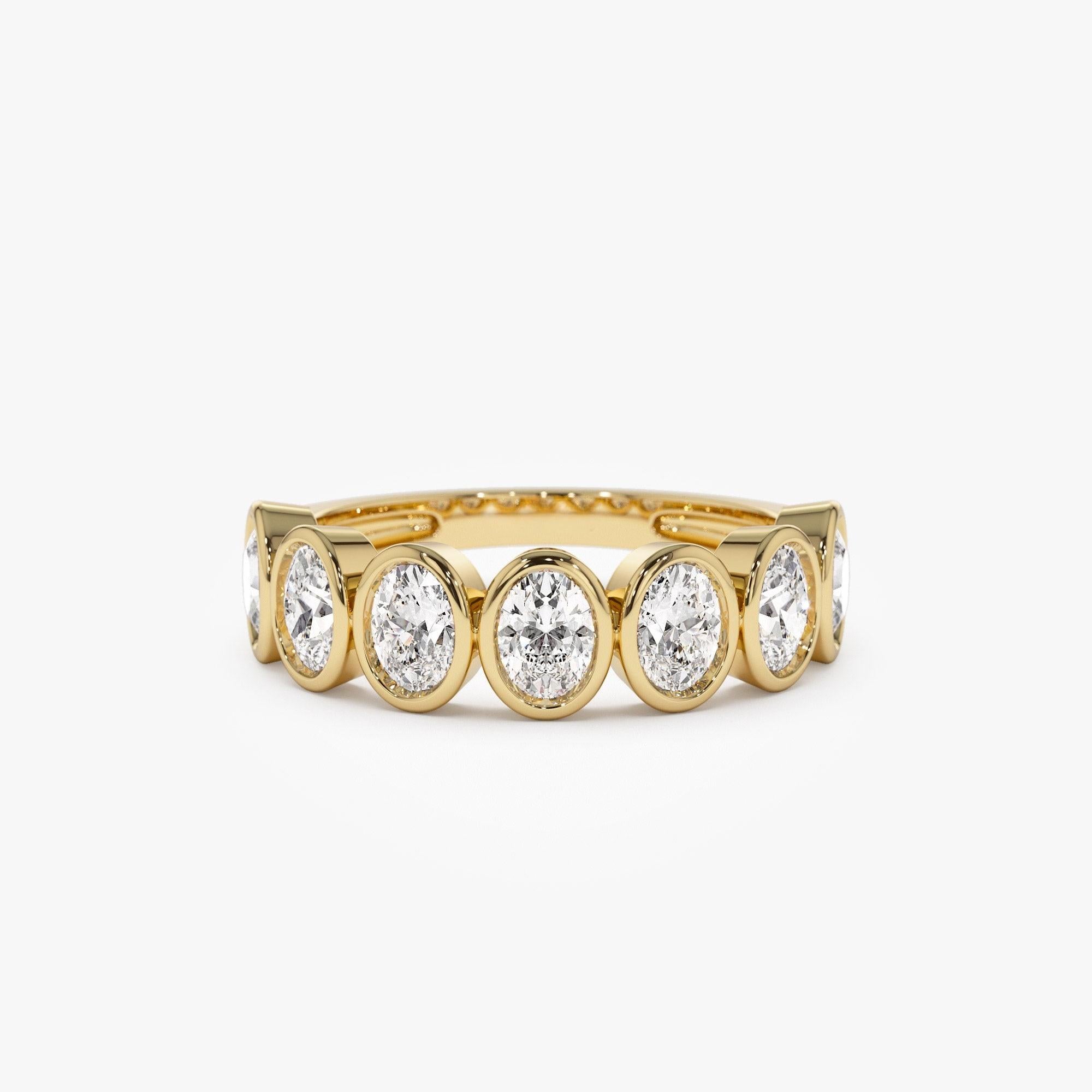 Seven Stone Oval Diamond Bezel Setting Wedding Ring