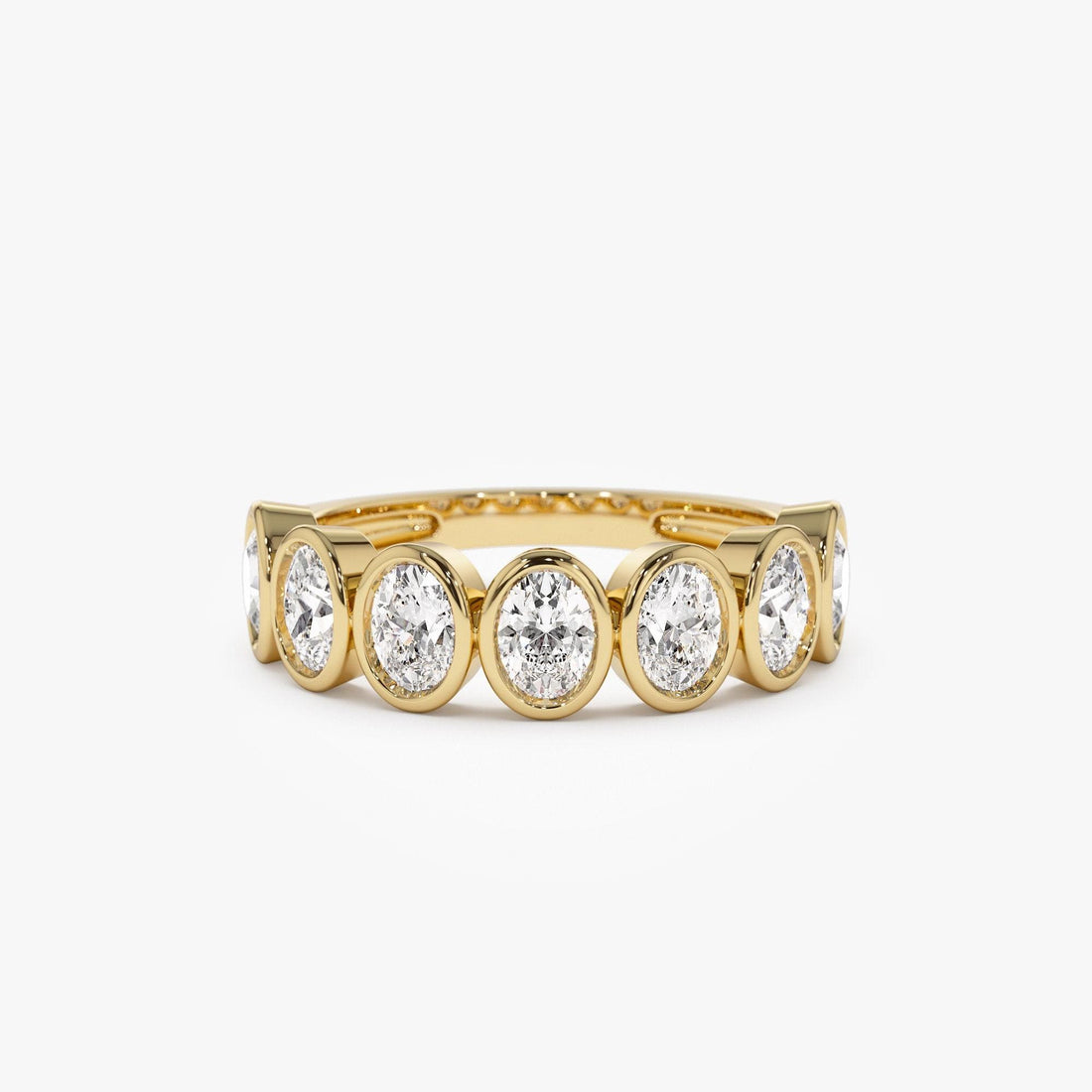 Seven Stone Oval Diamond Bezel Setting Wedding Ring