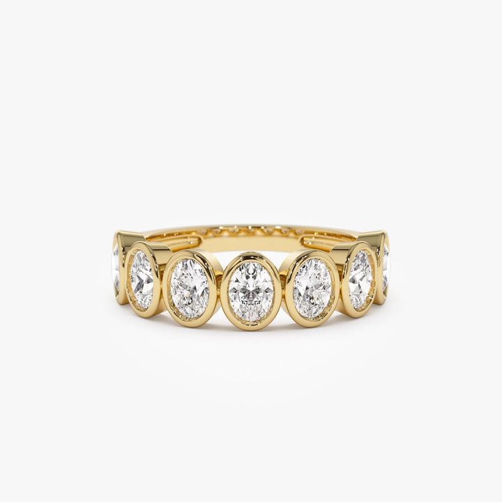 Seven Stone Oval Diamond Bezel Setting Wedding Ring