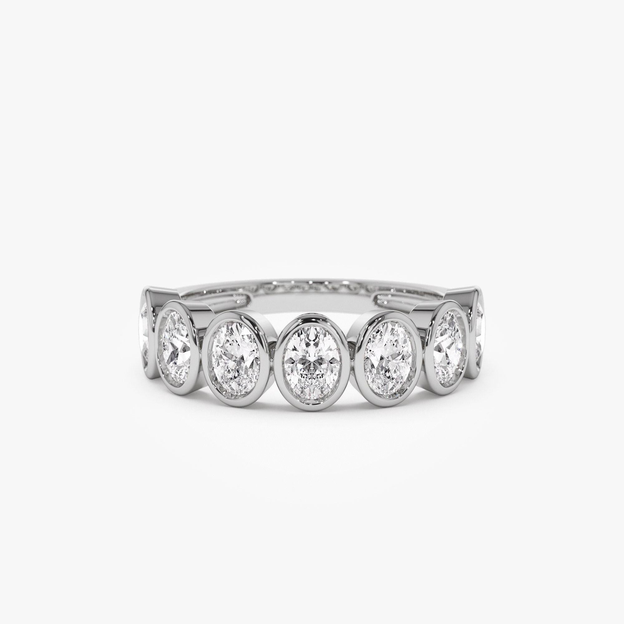 Seven Stone Oval Diamond Bezel Setting Wedding Ring