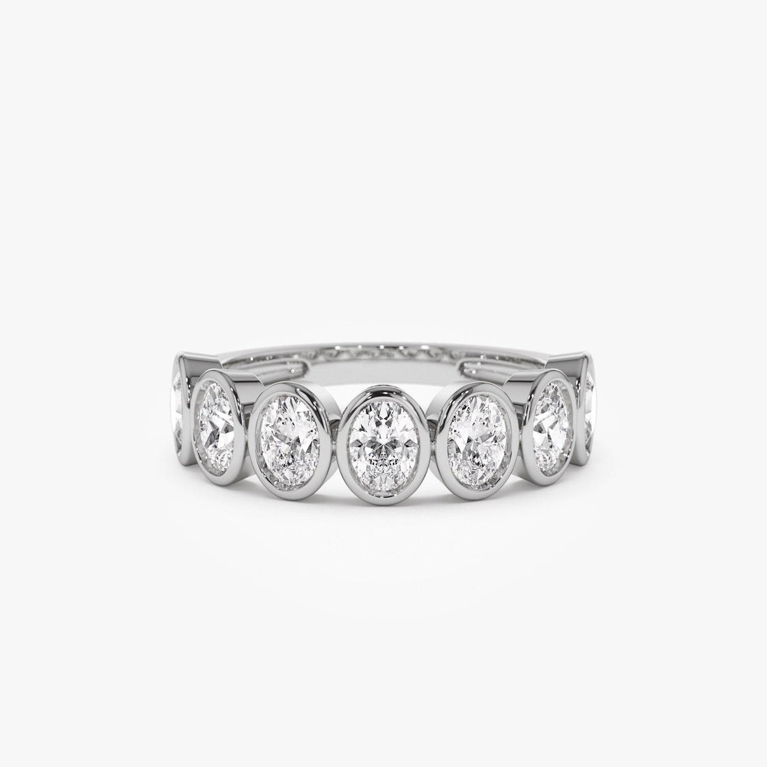 Seven Stone Oval Diamond Bezel Setting Wedding Ring