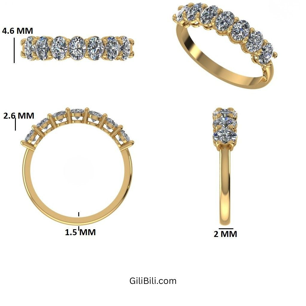 Shared Prong Set Oval Cut Half Eternity Wedding Band