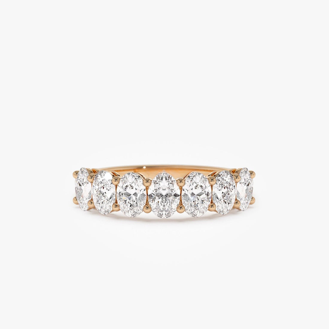 Shared Prong Set Oval Cut Half Eternity Wedding Band