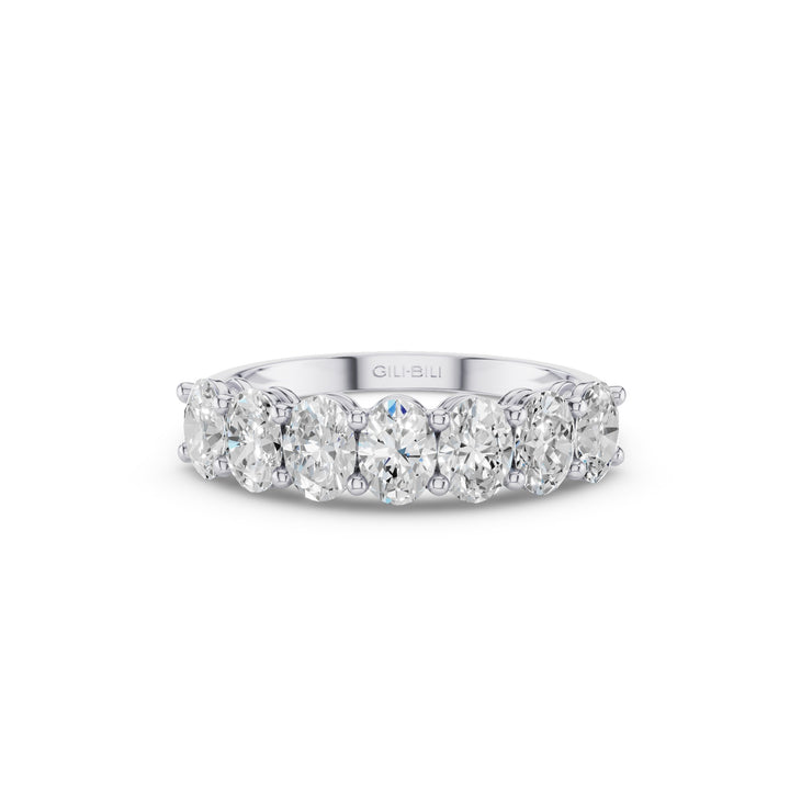 Shared Prong Set Oval Cut Half Eternity Wedding Band