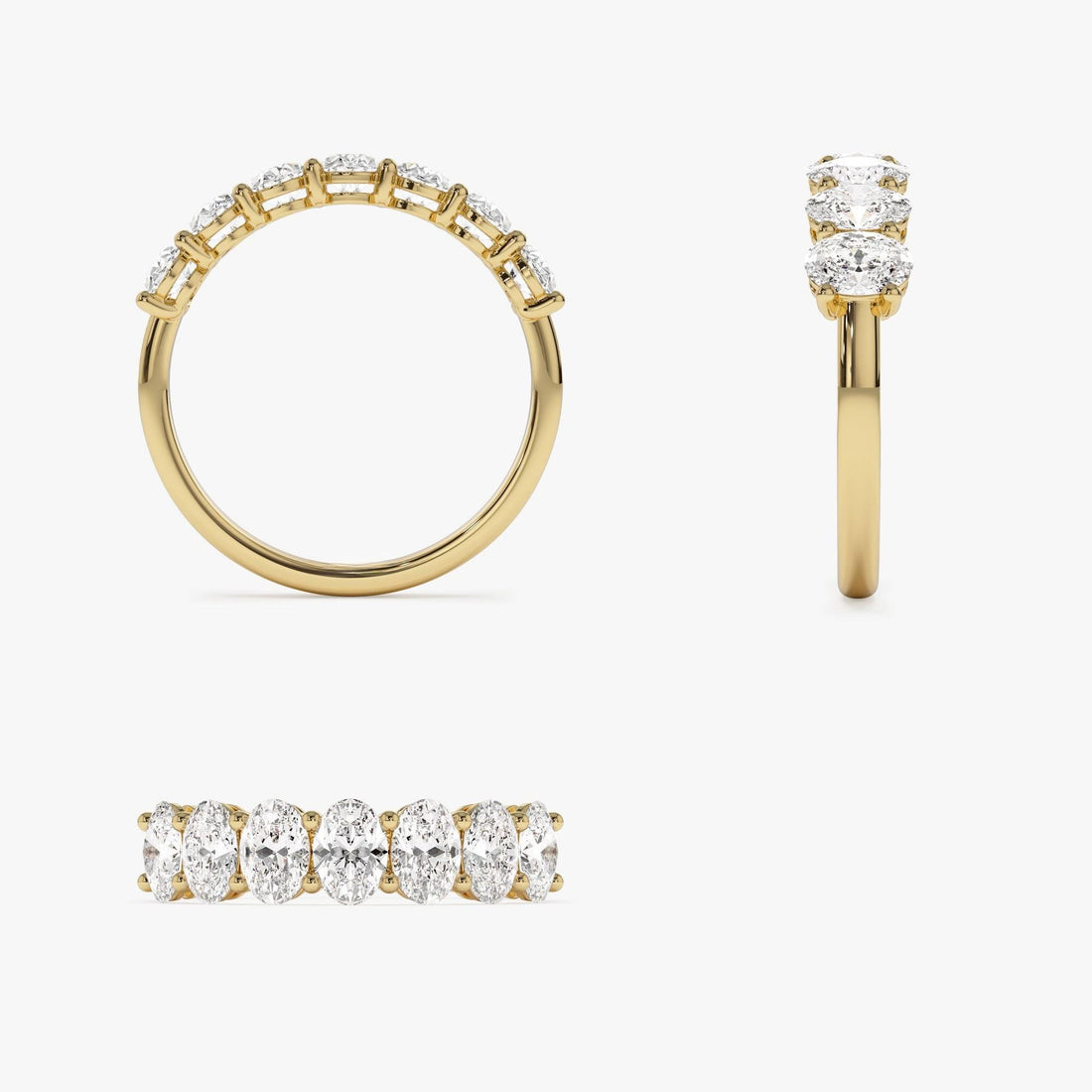 Shared Prong Set Oval Cut Half Eternity Wedding Band