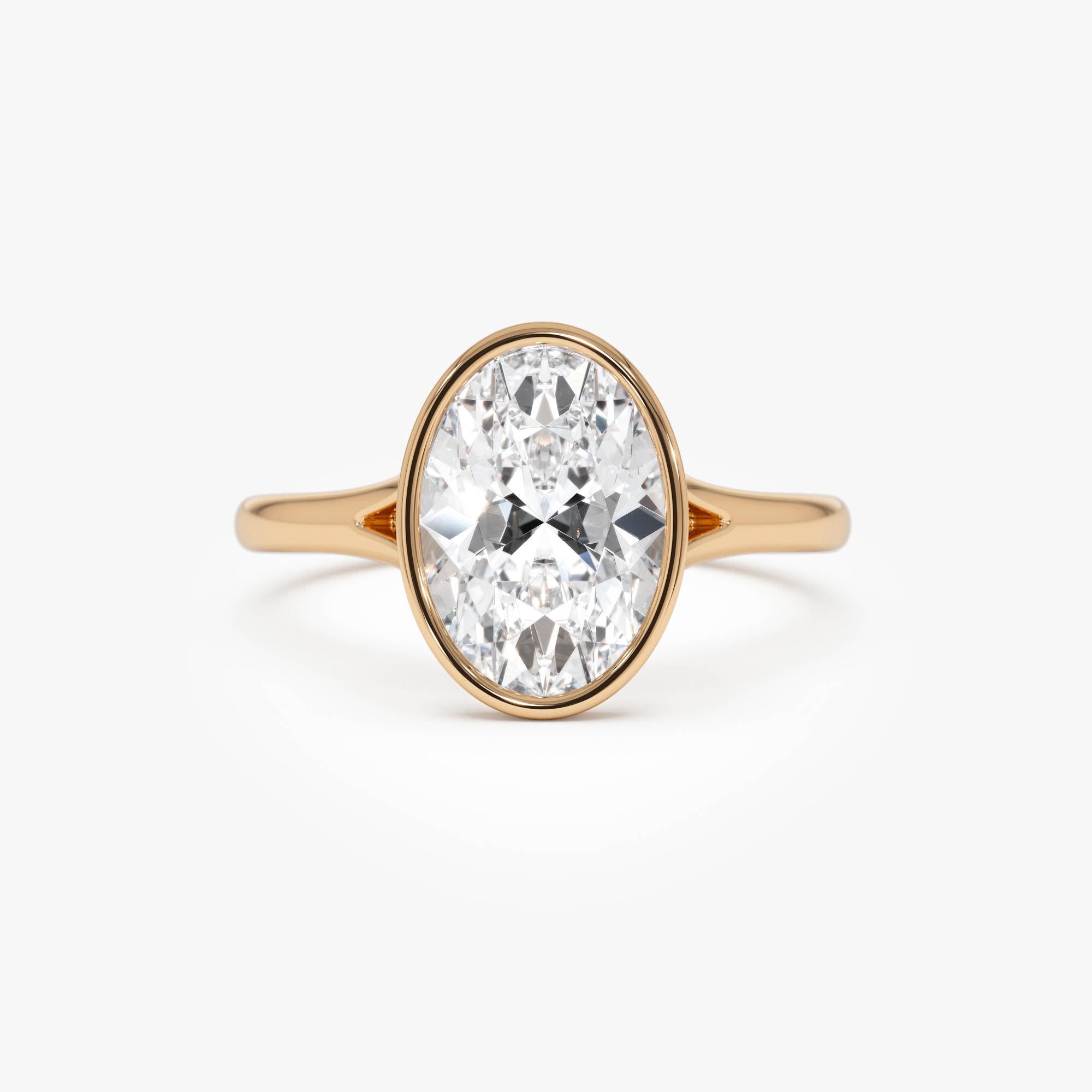 Solitaire Oval Cut Bezel Set Lab Diamond Engagement Ring