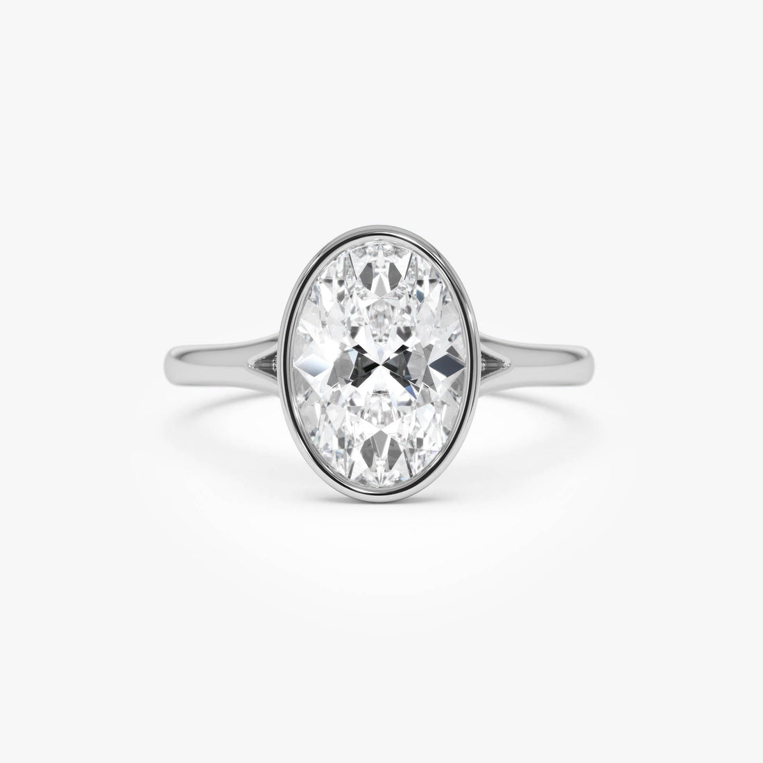 Solitaire Oval Cut Bezel Set Lab Diamond Engagement Ring