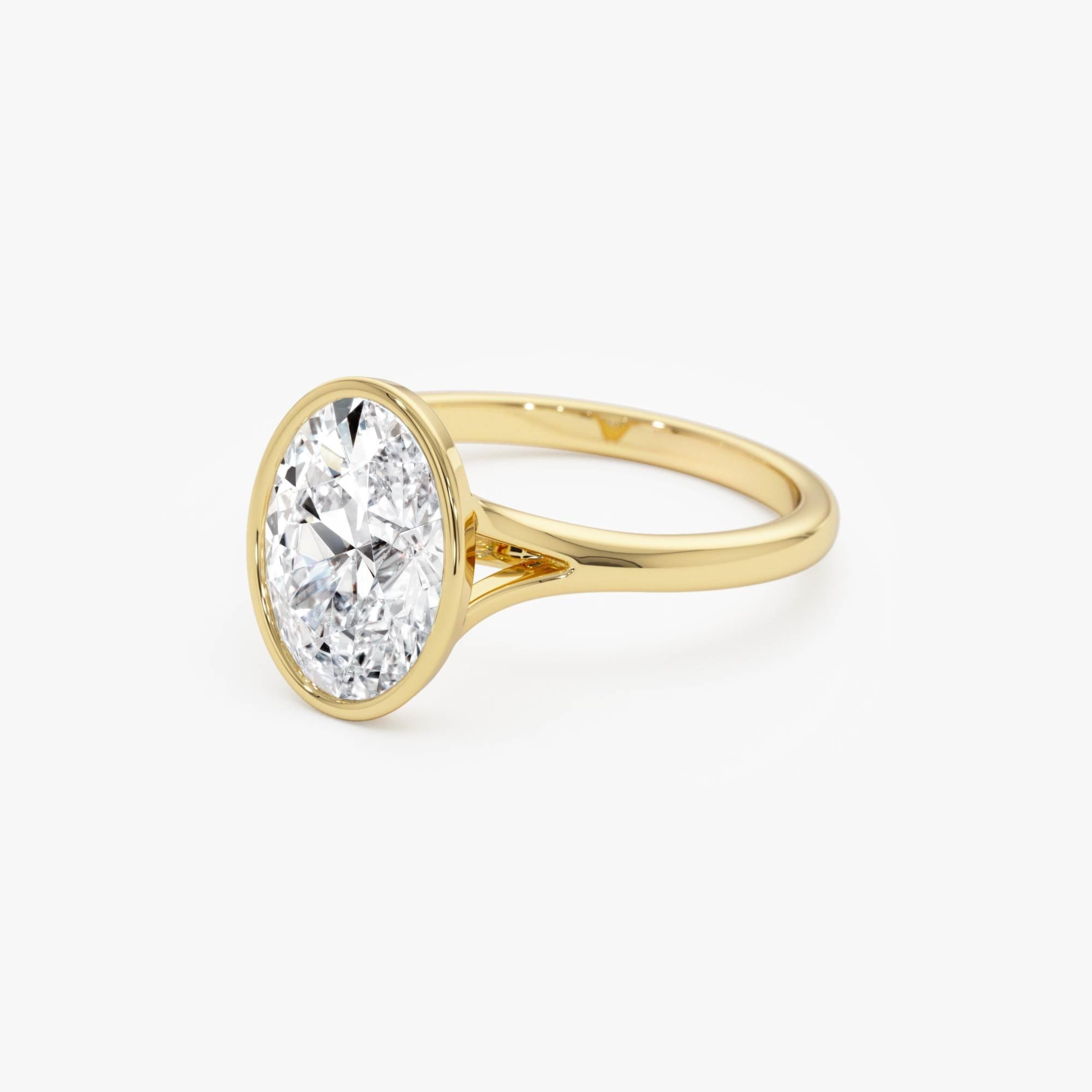 Solitaire Oval Cut Bezel Set Lab Diamond Engagement Ring