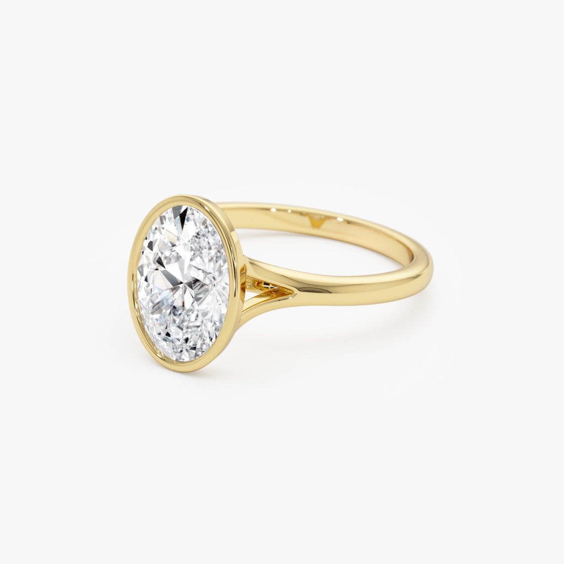 Solitaire Oval Cut Bezel Set Lab Diamond Engagement Ring