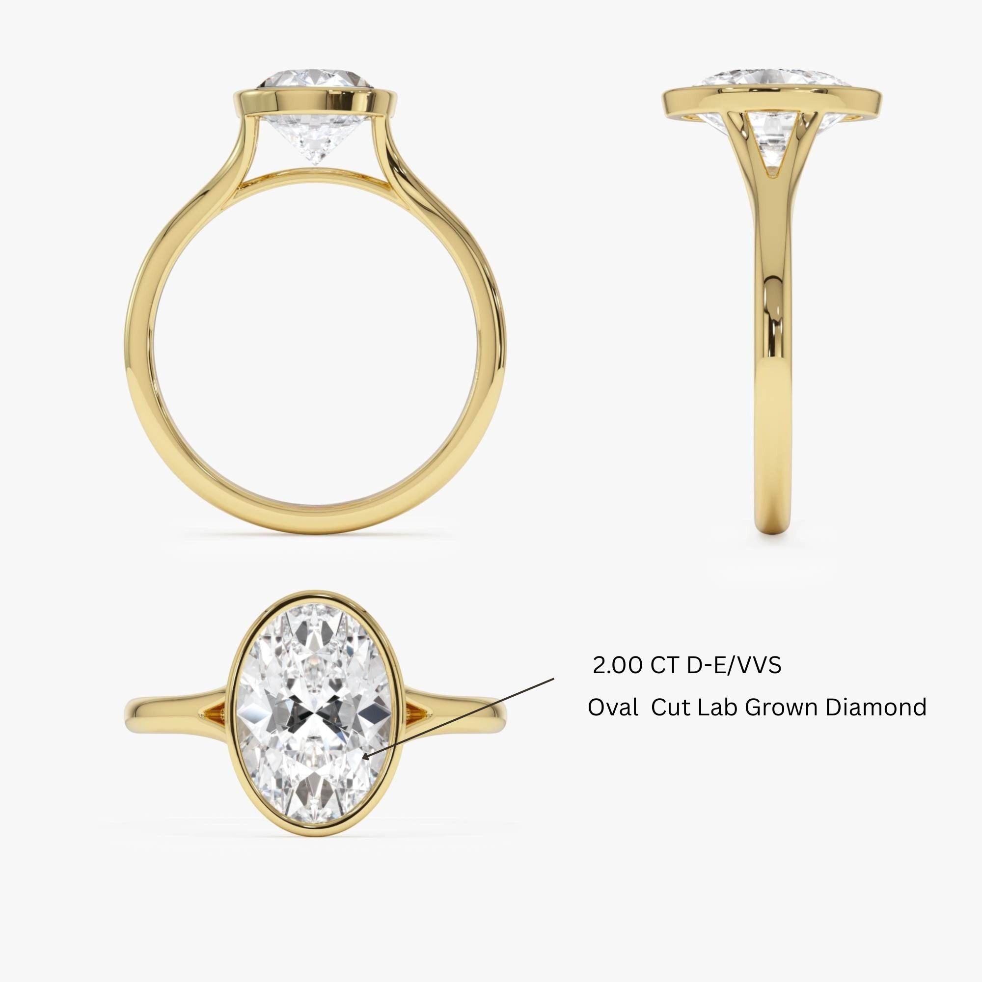 Solitaire Oval Cut Bezel Set Lab Diamond Engagement Ring