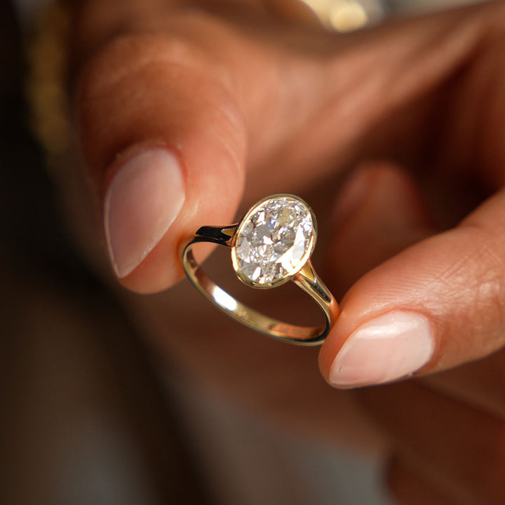 Solitaire Oval Cut Bezel Set Lab Diamond Engagement Ring