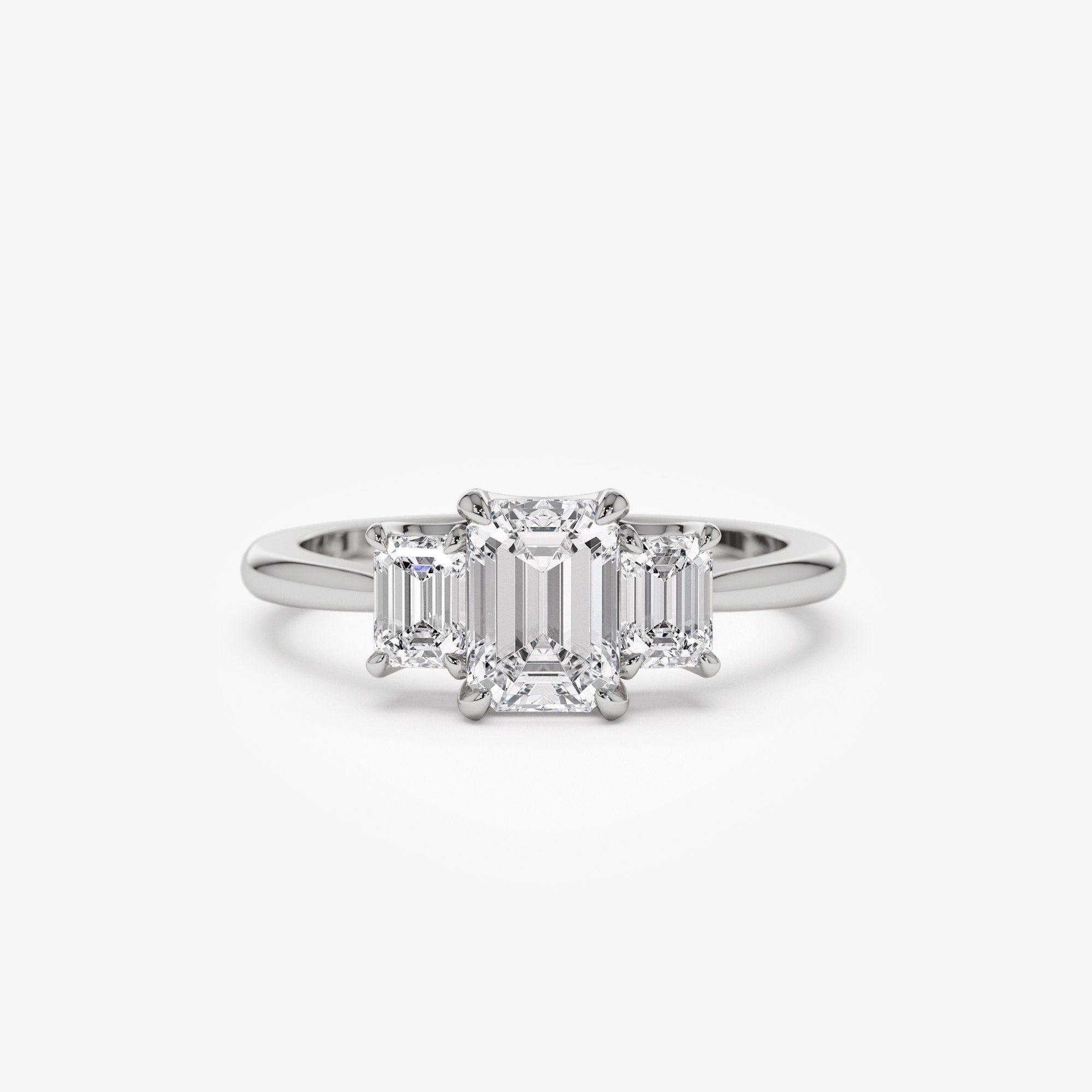 Three Stone Emerald Cut Lab Grown Diamond Engagement Ring
