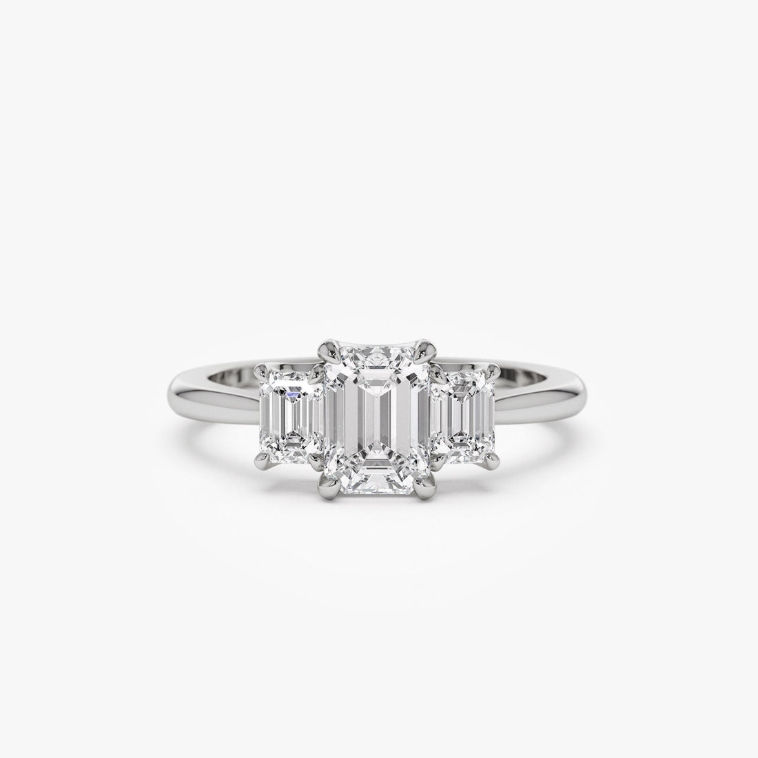 Three Stone Emerald Cut Lab Grown Diamond Engagement Ring