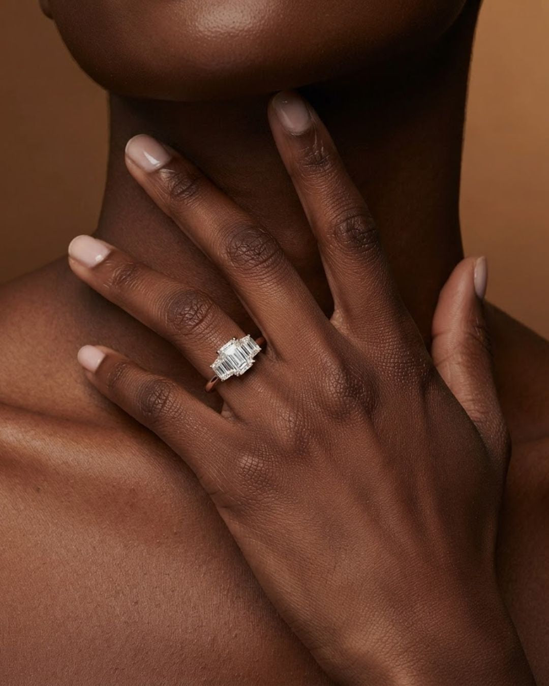 Three Stone Emerald Cut Lab Grown Diamond Engagement Ring