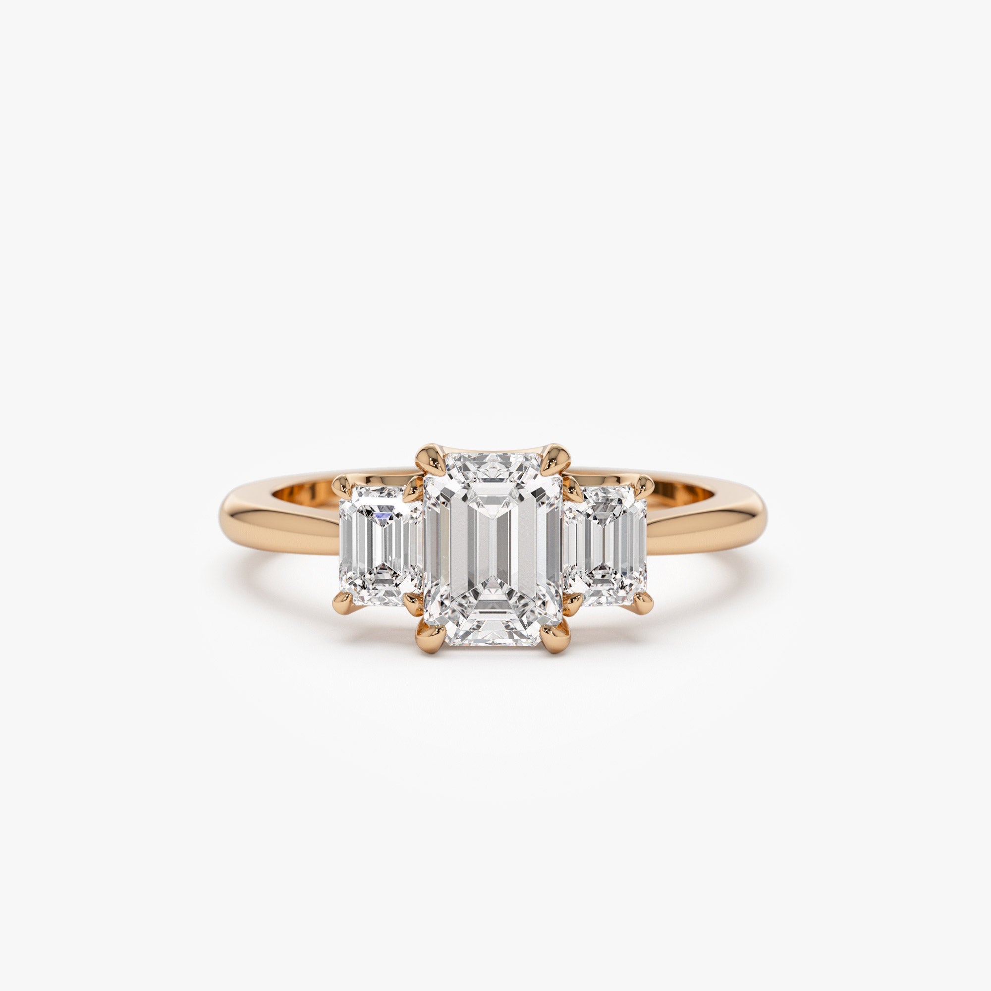 Three Stone Emerald Cut Lab Grown Diamond Engagement Ring