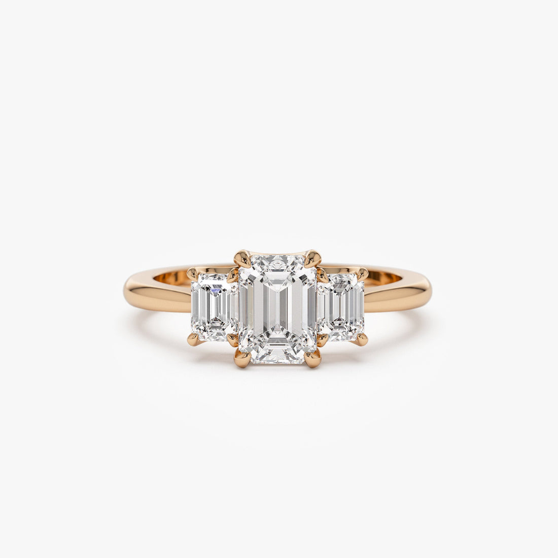 Three Stone Emerald Cut Lab Grown Diamond Engagement Ring