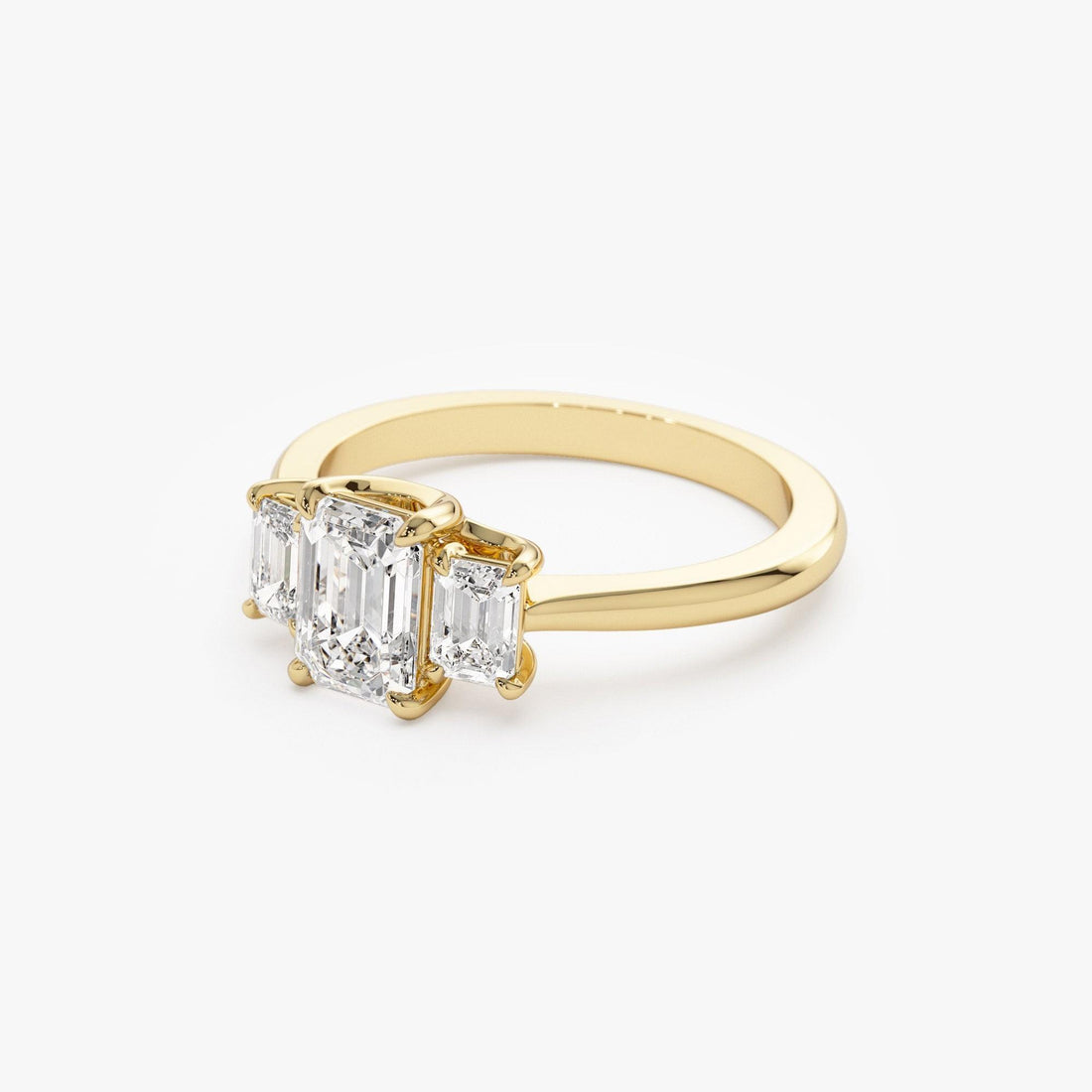 Three Stone Emerald Cut Lab Grown Diamond Engagement Ring