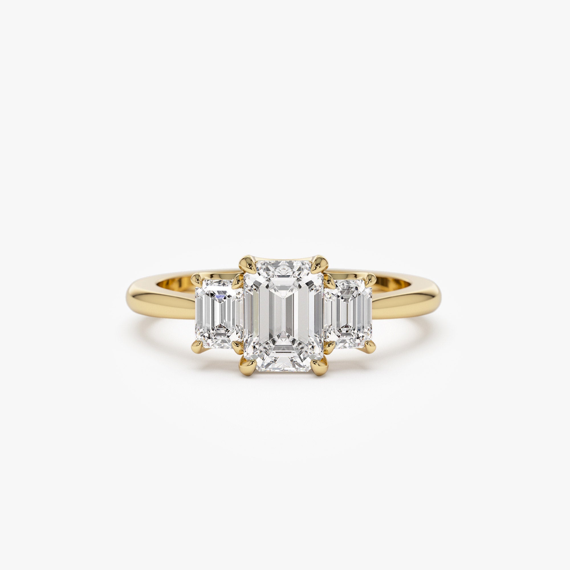 Three Stone Emerald Cut Lab Grown Diamond Engagement Ring
