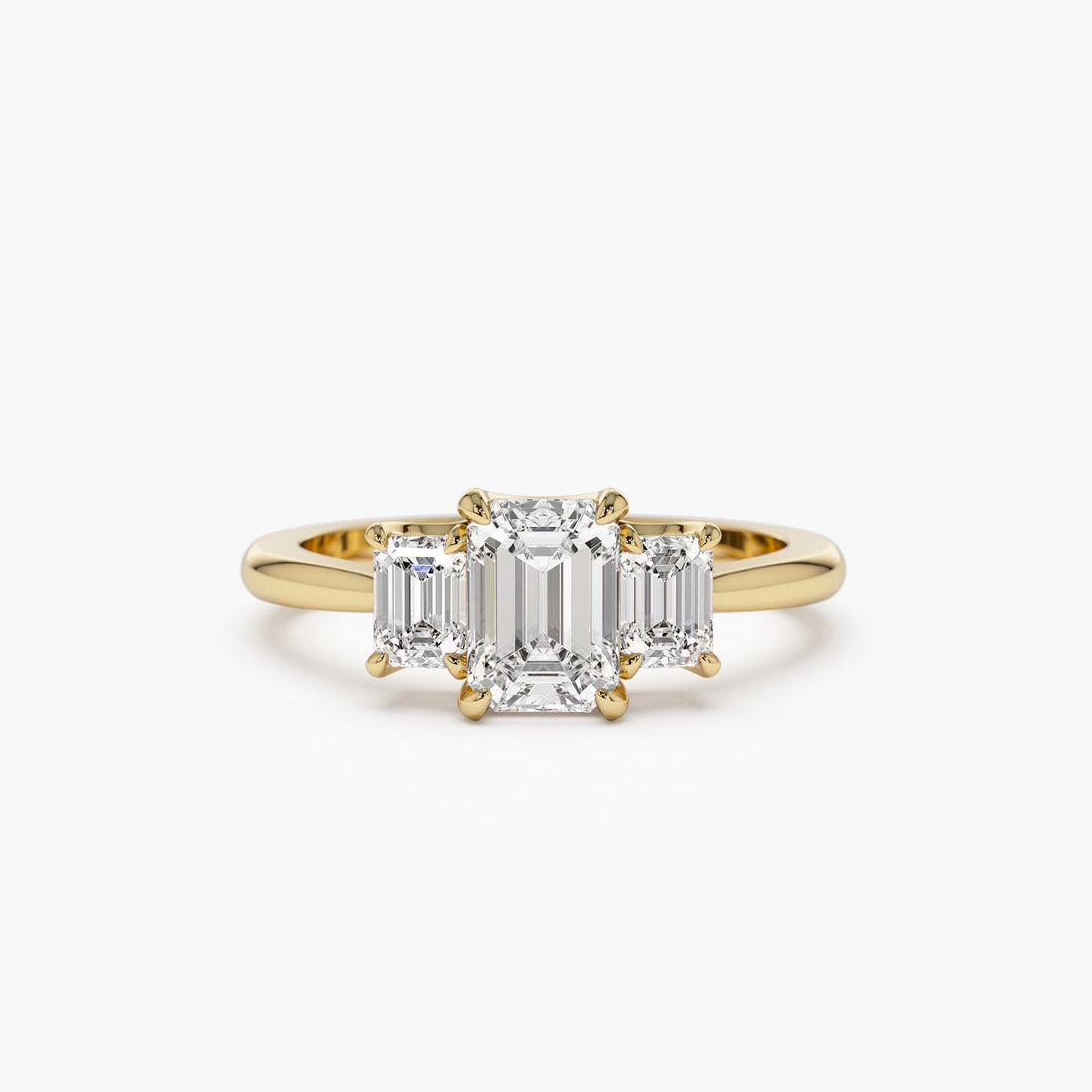 Three Stone Emerald Cut Lab Grown Diamond Engagement Ring