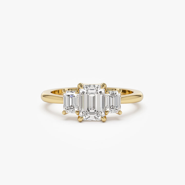 Three Stone Emerald Cut Lab Grown Diamond Engagement Ring
