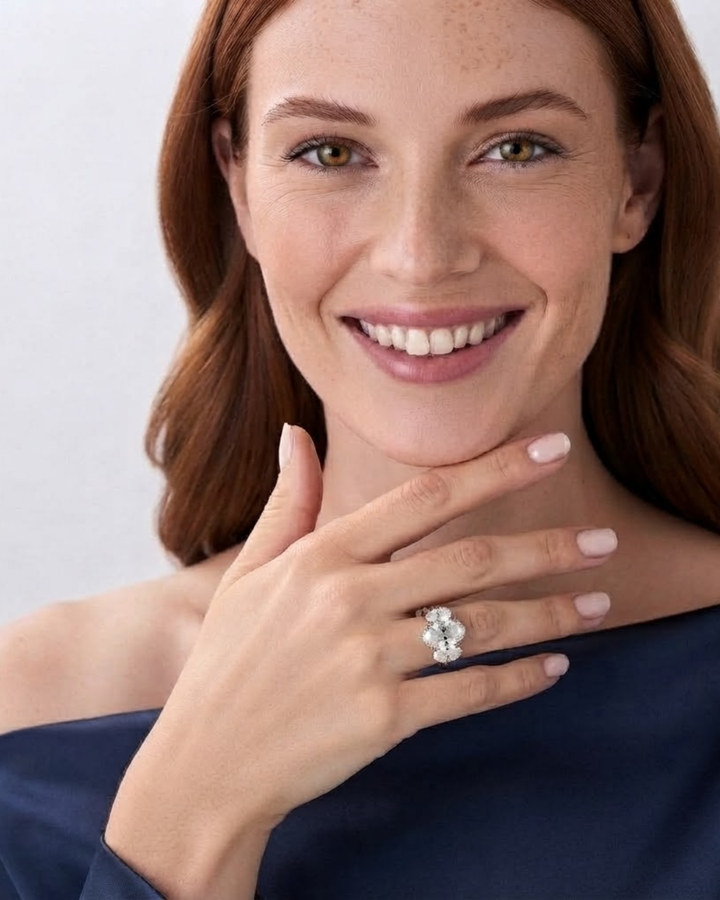 Three Stone Oval Shape Lab Grown Diamond Engagement Ring