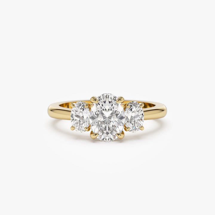 Three Stone Oval Shape Lab Grown Diamond Engagement Ring