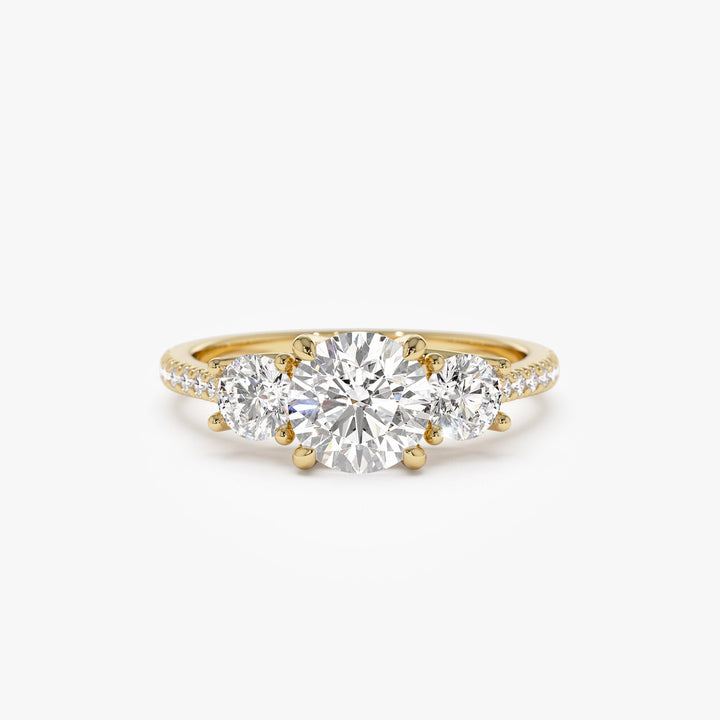Three Stone with Pave Shank Round Lab Grown Diamond Engagement Ring