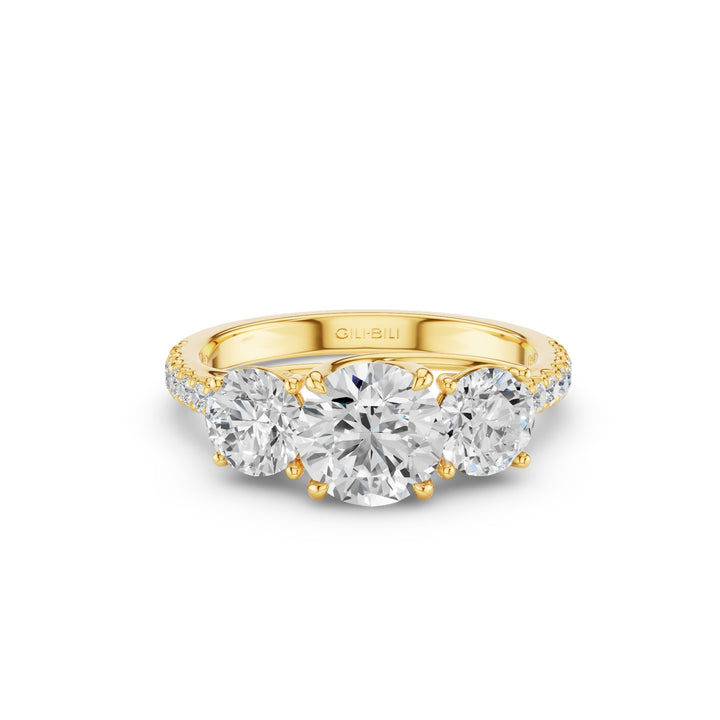 Three Stone with Pave Shank Round Lab Grown Diamond Engagement Ring