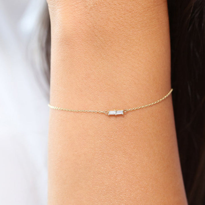 Tiny Two Stone Baguette Diamond Bracelet