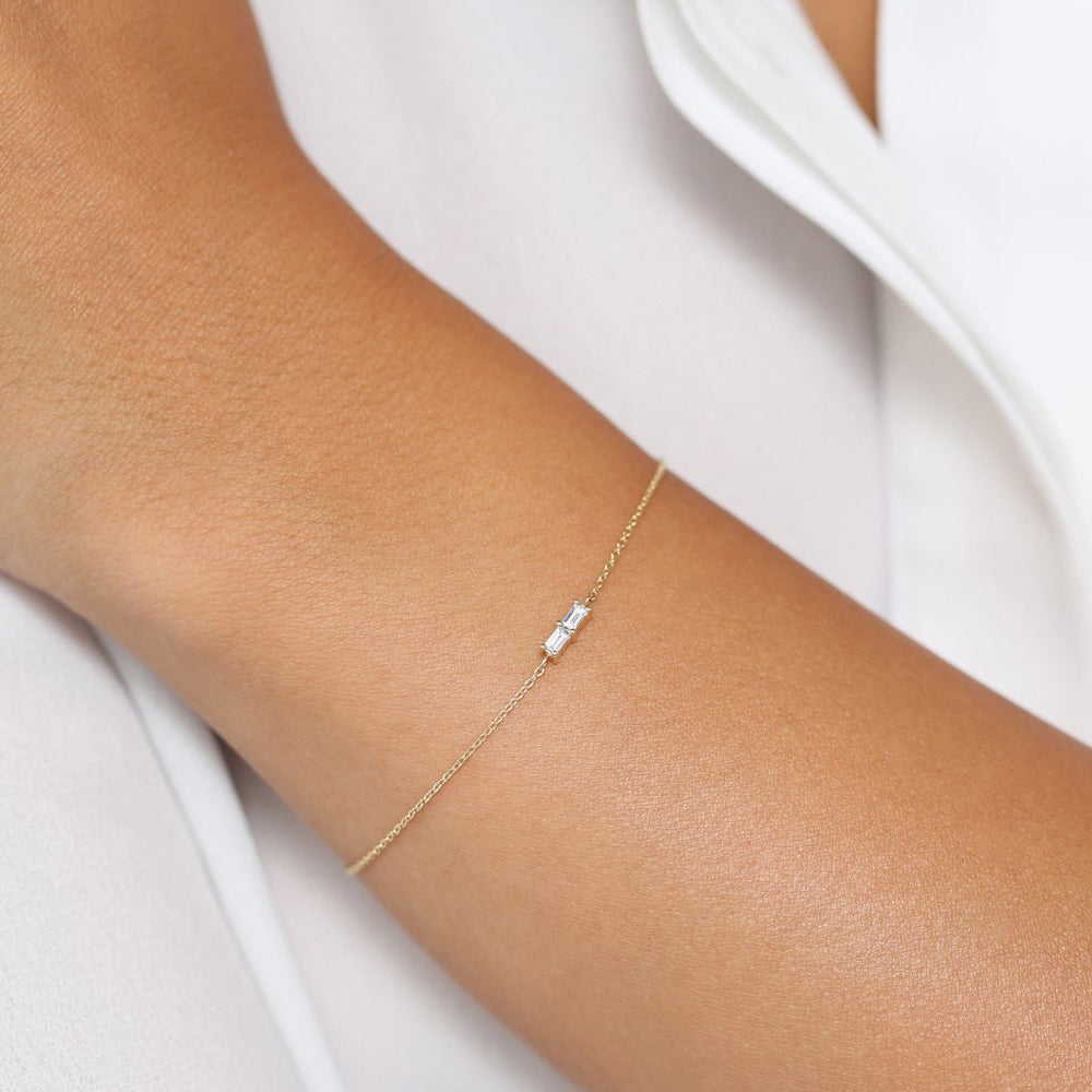 Tiny Two Stone Baguette Diamond Bracelet