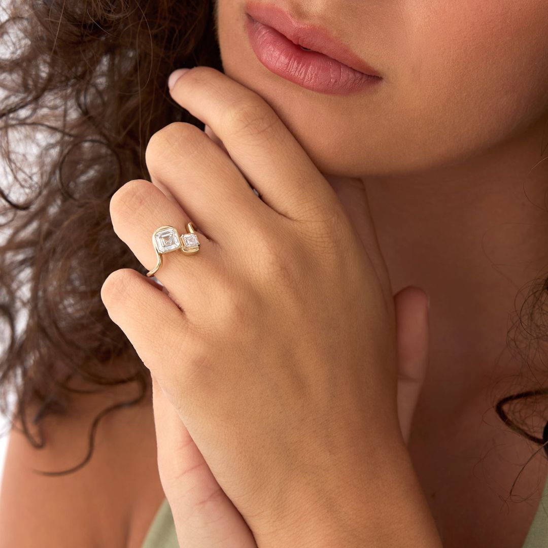 Toi et Moi Asscher Cut Lab Grown Diamond Unique Ring-1