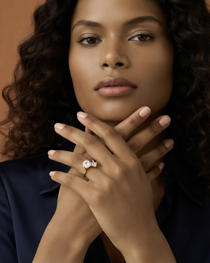 Toi et Moi Asscher Cut Lab Grown Diamond Unique Ring