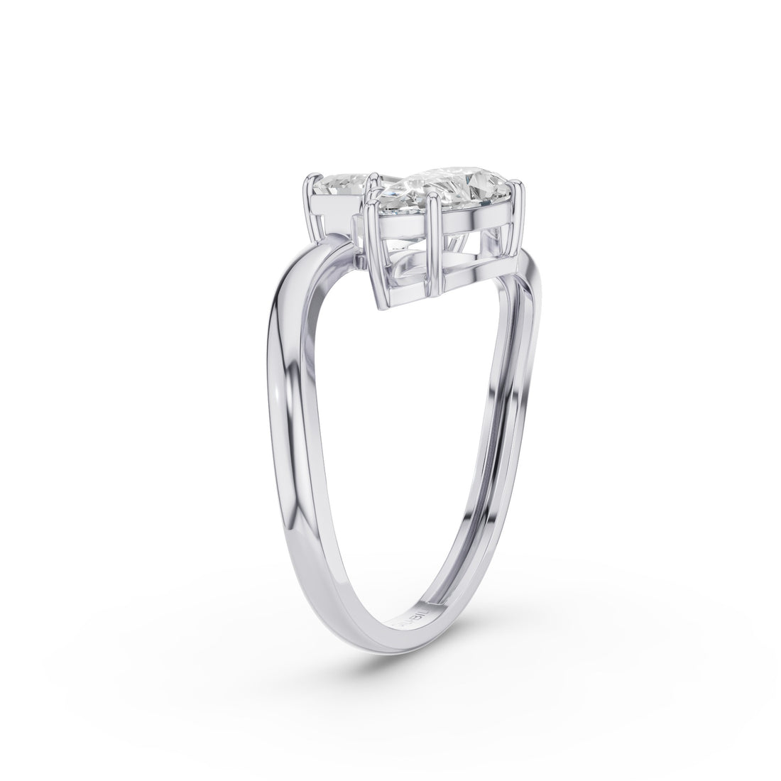 A silver-toned diamond ring with a three-stone cluster setting, featuring a marquise-cut center stone and round side stones, shown on a clean white background.