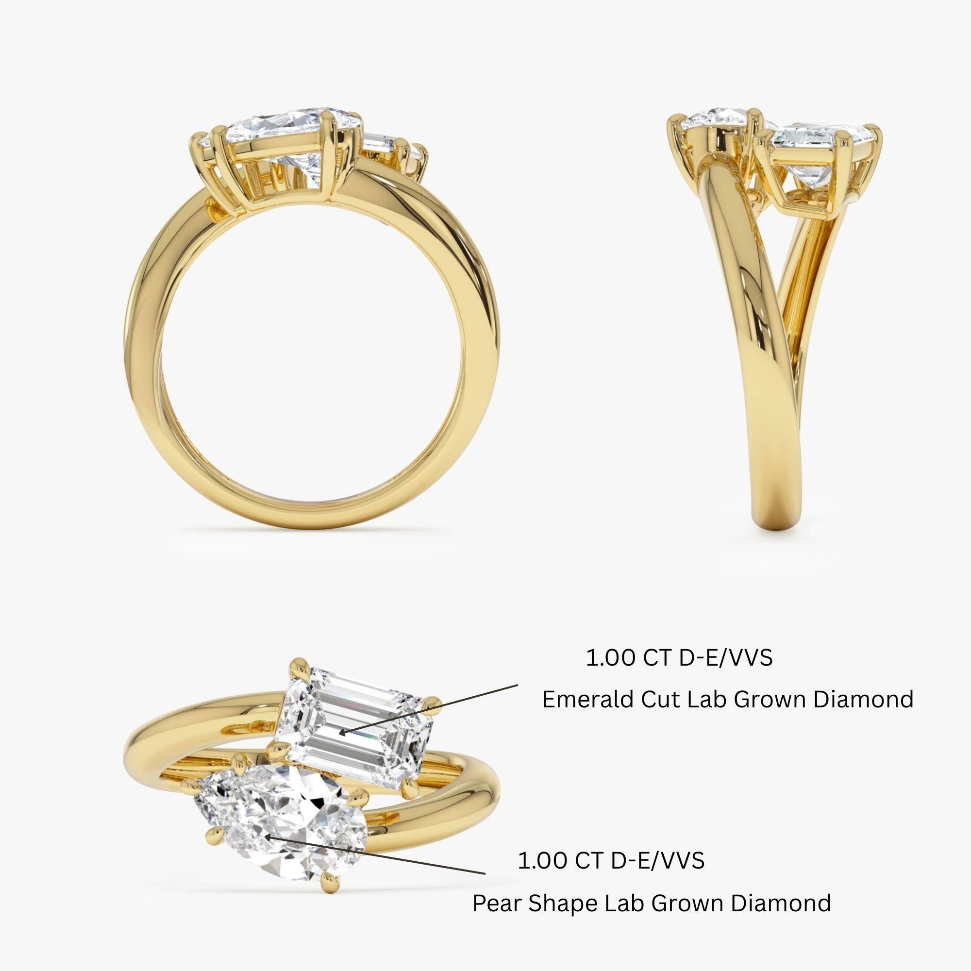 Toi et Moi Emerald And Pear Shape Sleek Design Diamond Ring