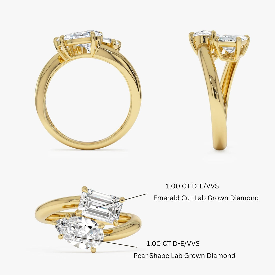 Toi et Moi Emerald And Pear Shape Sleek Design Diamond Ring
