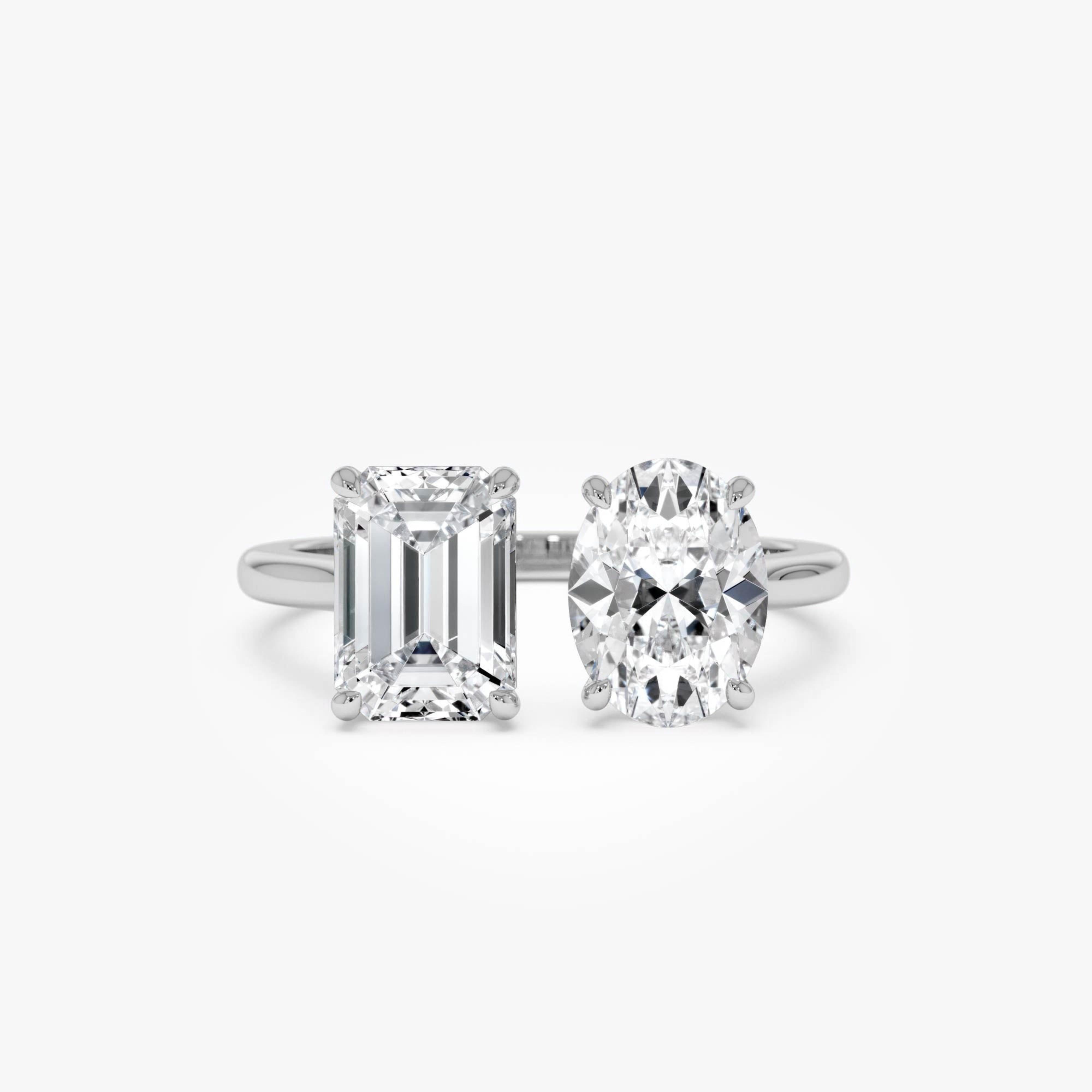 Toi et Moi Emerald Oval Cut Lab Grown Diamond Ring