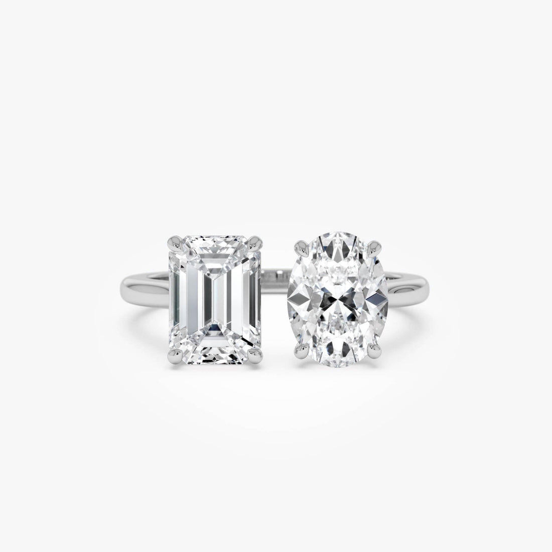 Toi et Moi Emerald Oval Cut Lab Grown Diamond Ring